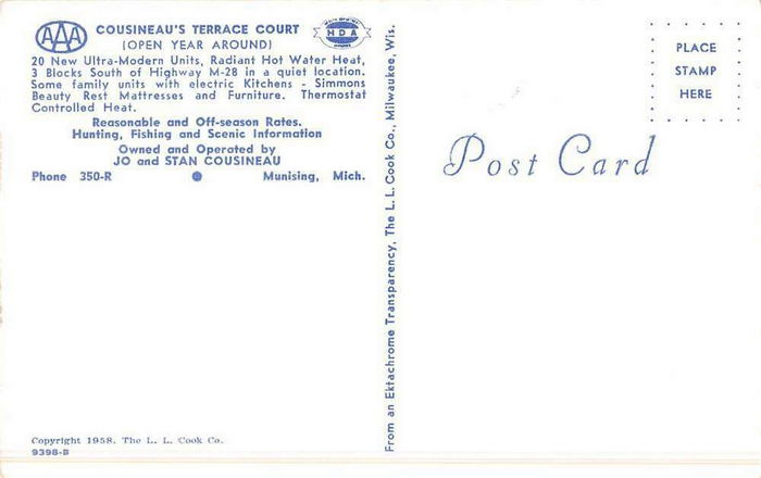 Cousineaus Terrace Court (Terrace Motel) - Old Post Card